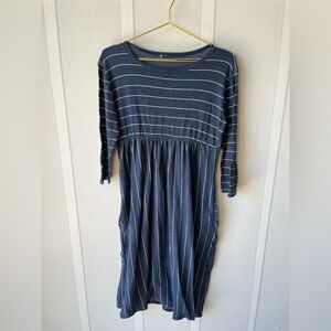 Roolee Navy and White Striped Midi Dress